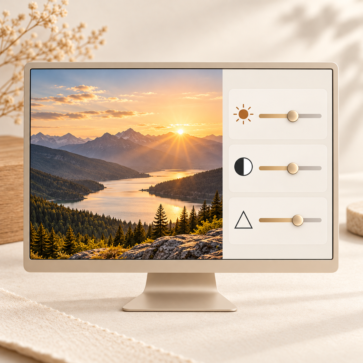 Yuweli DEV Bildqualitaetsbearbeitung: digitale Fotovorschau mit Helligkeit-, Kontrast- und Schaerfereglern
